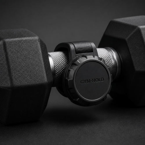MagGrip magnetic phone holder attached to a dumbbell